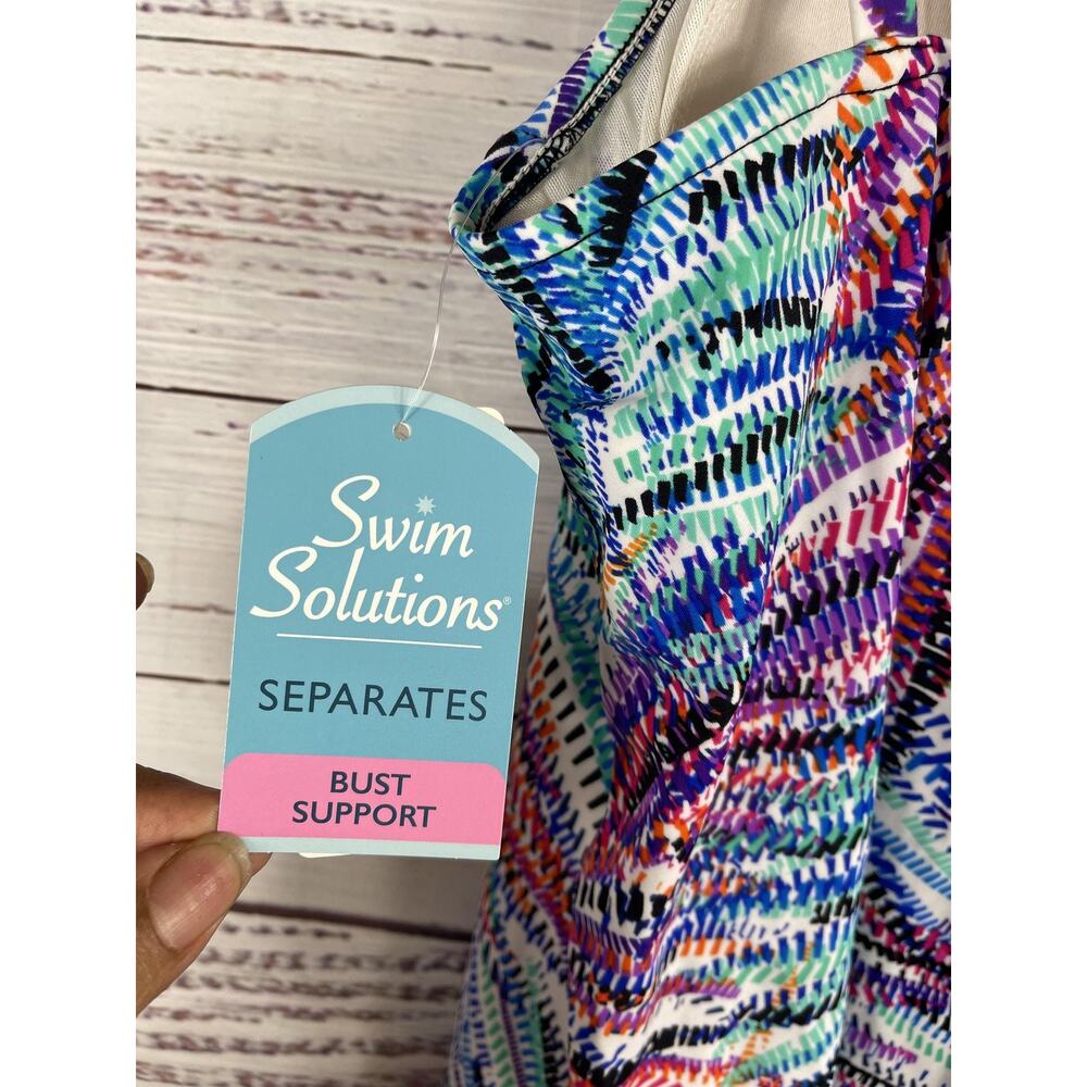 Swim Solutions Tankini Top Women's Size 8 Multi Hi Low Bust Support Swimwear - Picture 6 of 9
